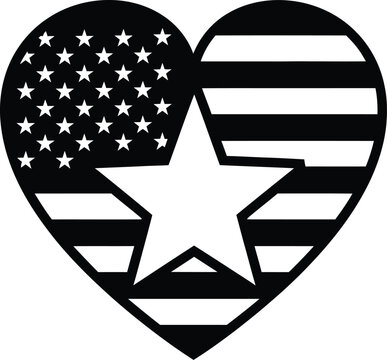Heart shape with american flag and star pattern vector