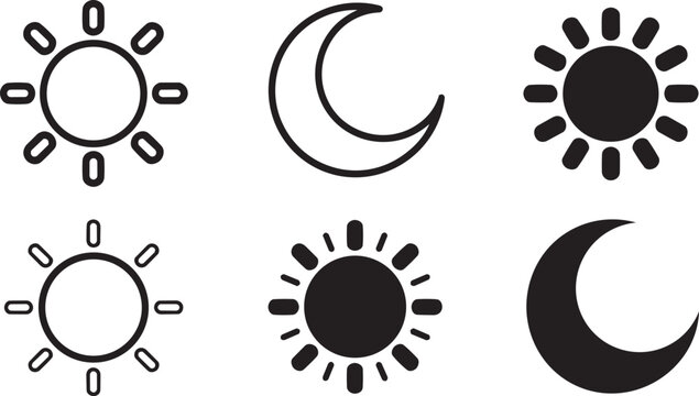 sun and moon icon line style isolated on transparent background. Light & dark mode symbol