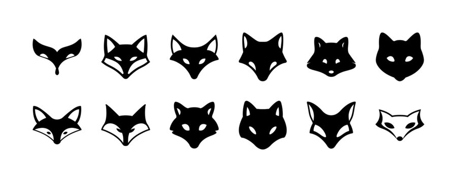 Black silhouette cat faces in profile and frontal views - Minimalist black silhouette vector icons of cats in various profile and front-facing poses, ideal for modern designs and branding.