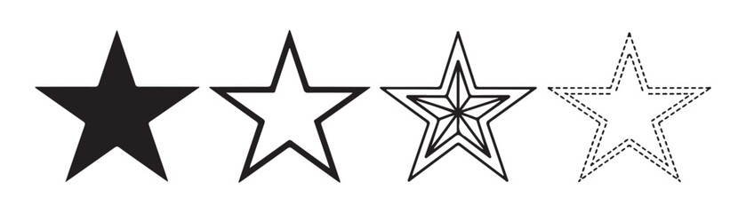 Obraz premium Set of simple vector stars with line art and pentagram on transparent background, various shapes and styles.