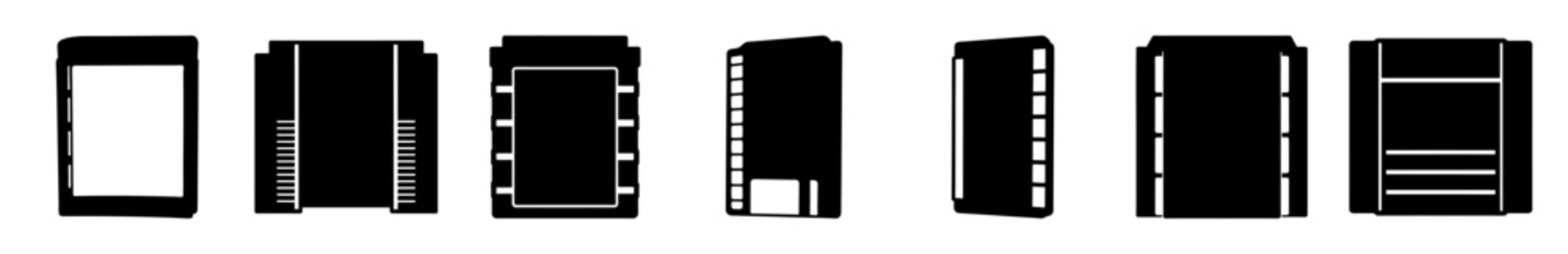 Modern flat icons set of office folders and documents - Clean, minimalist set of flat icons showing various office folders, documents, and file types in a simple design style.