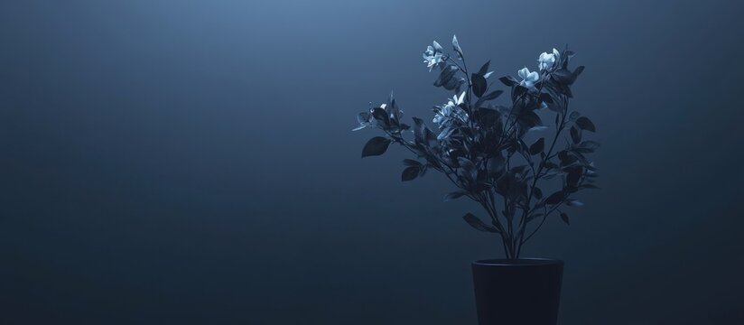 Nighttime potted roses, dark blue backdrop, website banner