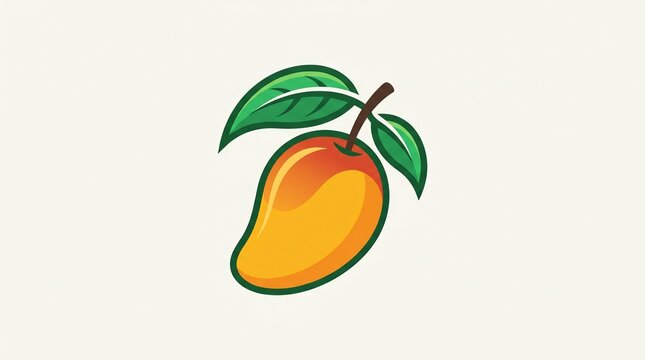 Fresh ripe mango fruit with green leaf isolated on white background illustration