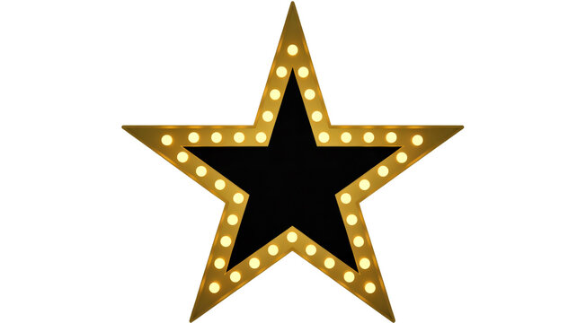 A hand holding up a golden trophy against a star