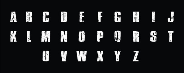 Bold block alphabet font set with distressed stencil style letters in strong industrial look. Grunge uppercase typography perfect for posters branding headlines and urban design. Modern vector collect © Parul