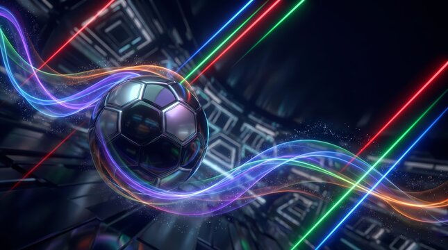 Abstract soccer energy background with soccer ball and laser lights