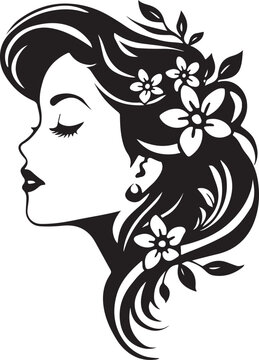 Beautiful Woman with Flowers in Her Hair Vector Illustration
