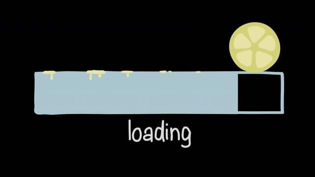Animated video lime lemon loading counter bar game process progress computer battery, banner overlay transparent