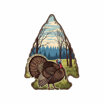 Wild Turkey Inside Arrowhead Border Hunting Logo