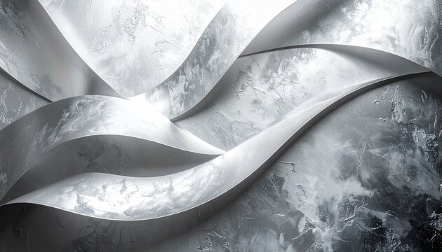 Luxury abstract background with metallic silver ribbons and monochrome marble paper waves
