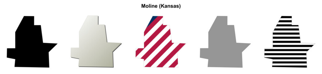 Fototapeta premium Moline (Kansas) blank outline map set
