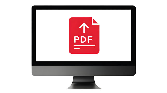 A computer monitor displaying a PDF document download icon, illustrating seamless digital file access, clean white background