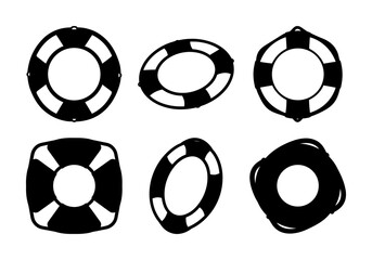 Five black and white life buoy icons - Simple set of five life buoy icons in black and white, clean vector style for safety and rescue illustrations. © Tanjila