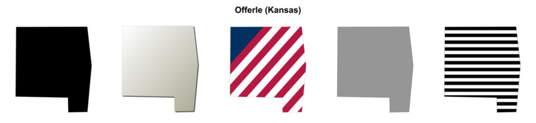 Fototapeta premium Offerle (Kansas) blank outline map set