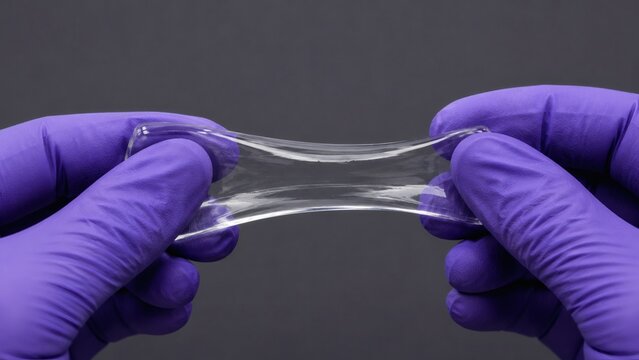 Nitrile Gloved Hands Flexing Self Healing Elastomer