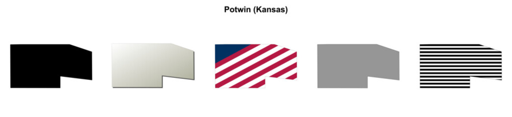Obraz premium Potwin (Kansas) blank outline map set