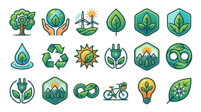 Eco-friendly sustainability icons collection.