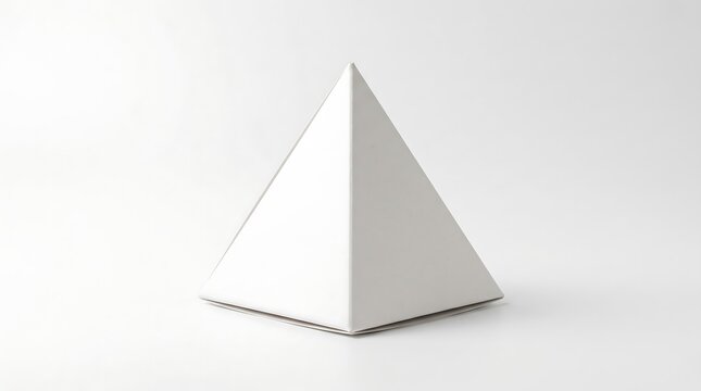 Minimalist white geometric pyramid shape on plain light gray background 3D render