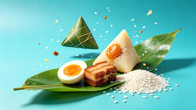 Egg Yolk and Pork Zongzi Line Illustration for Dragon Boat Festival