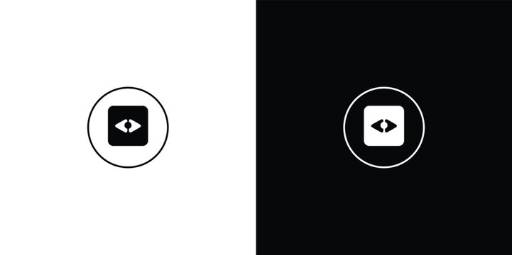 Black and white circular with play symbol, minimalist black background, white circle triangle