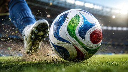 Naklejka premium Soccer ball world cup 2026 fifa kicked close-up.