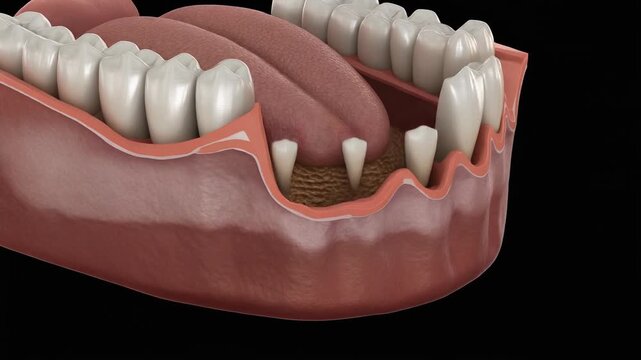 Human Lower Jaw showing Gum Recession and Bone Tissue Loss