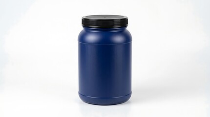 Obraz premium Empty Dark Blue Plastic Bottle Container on White Background Minimalist Product Photography