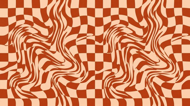 Terracotta Rust and Peach Wavy Checkerboard Pattern