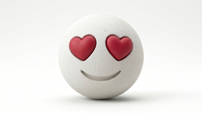 3D stone emoji face with red heart eyes smiling, love emoticon concrete icon on white background
