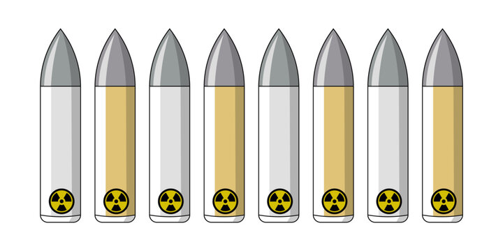 Nuclear Missile and Radioactive Ammunition Vector Set, isolated, transparent, png, suitable for defense, military, hazard awareness graphics