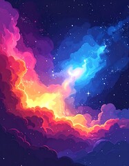 Fototapeta premium A vibrant, cosmic scene with colorful clouds and stars (1)