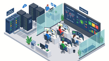 Fototapeta premium Industrial IoT monitoring system with smart factory dashboard and digital automation workspace illustration