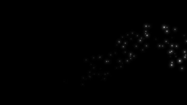 Magic sparkle dust background, twinkling white star animation, glitter wave particles, glowing shimmer line transition, black background overlay, transparent motion graphics, ultra hd 4k