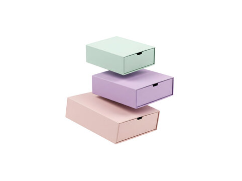 Three Pastel Stacked Storage Drawers Isolated on Transparent Background