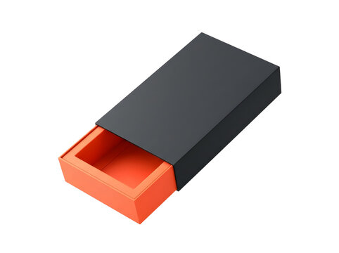 Empty Black and Orange Sliding Drawer Box Packaging Mockup