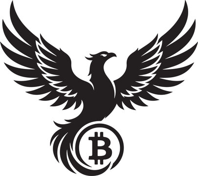 Cryptocurrency, Bitcoin, Phoenix Icon, Black Vector Logo
