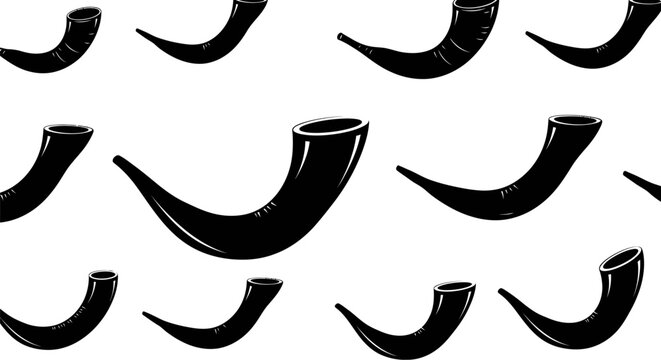 Seamless Pattern of Black Shofar Horns for Rosh Hashanah.