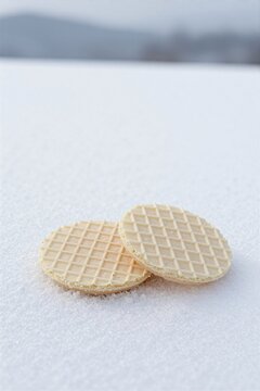 A few monaka wafer shells on fresh snowfield