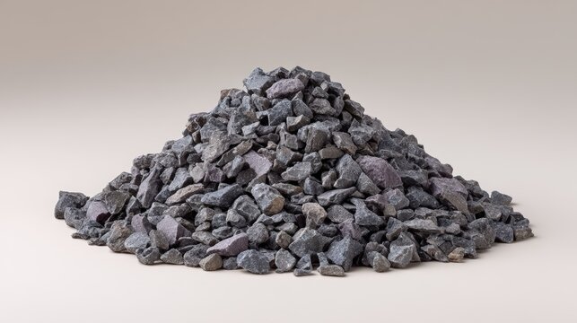 A large pile of dark gray crushed rocks isolated on a neutral background