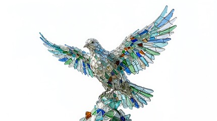 Fototapeta premium Artistic Stained Glass Bird Sculpture in Flight