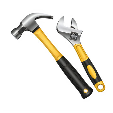 Two hammers resting side by side isolated on transparent background