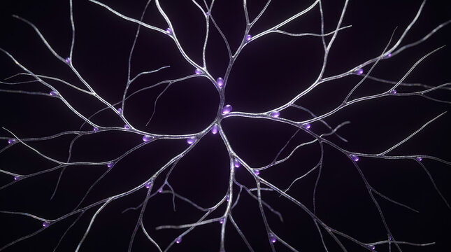 Luxury Abstract Fungal Hyphae Network With Glowing Purple Spores