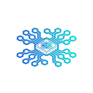 Semiconductor microchip cpu with circuit pathways isometric tech vector hardware icon isolated