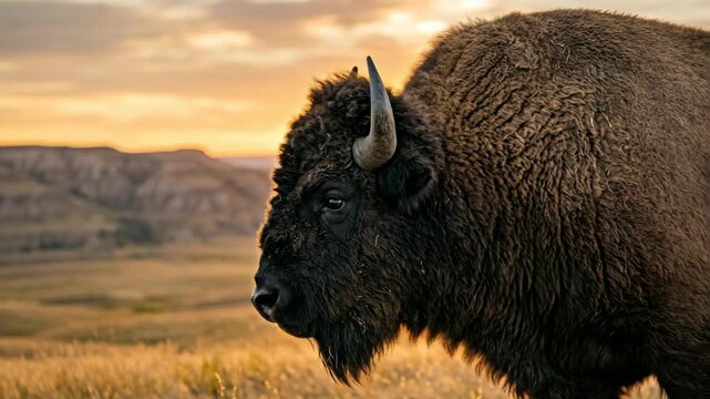 american bison close up in yellowstone national park golden sunset light video