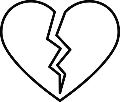 Broken heart line drawing black and white icon