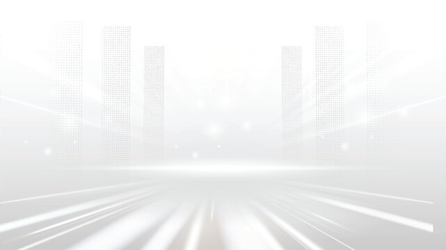 Modern abstract geometric skyscrapers with futuristic light rays and transparent background design elements