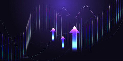 Naklejka premium Modern upward trending arrows illustration with glowing gradient effects on transparent background for business presentations