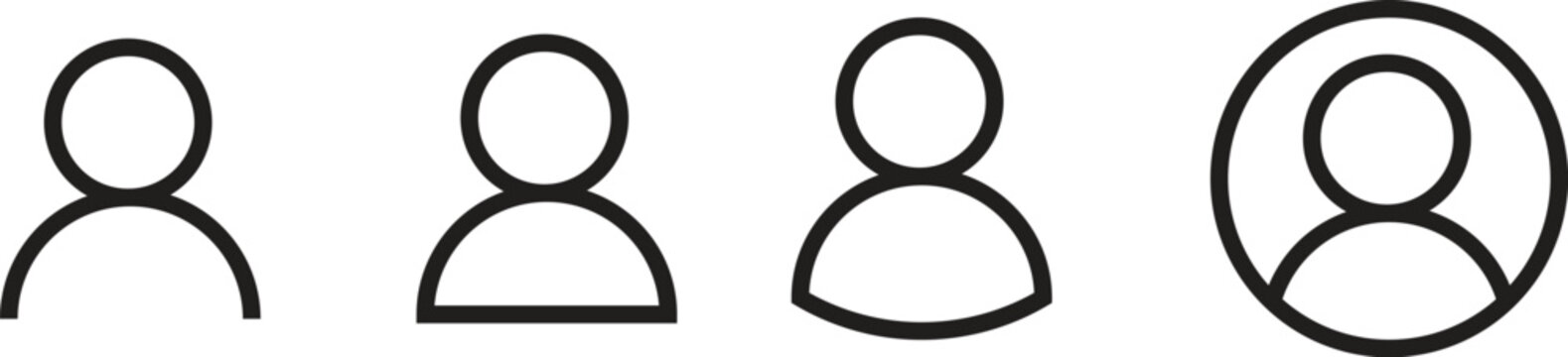 Four user profile icons with varied line styles account management interface