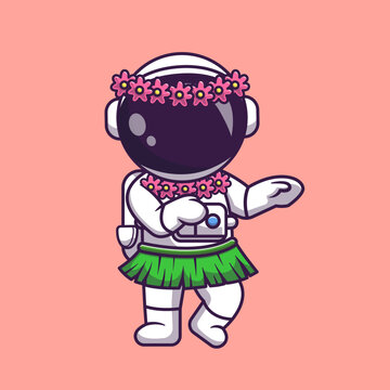 Cute Hawaii Astronaut Dancing Hula Cartoon