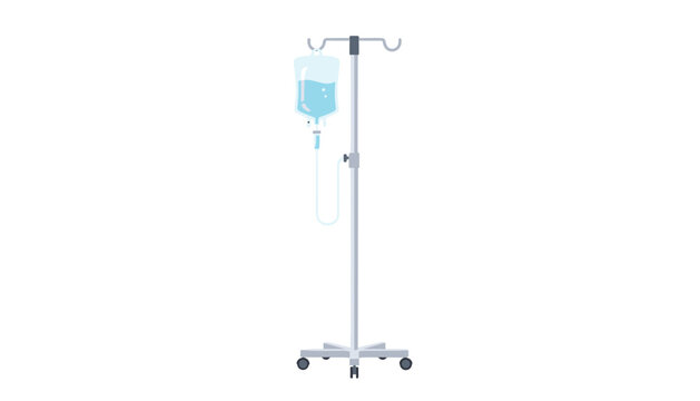 Hospital IV drip stand featuring a saline solution bag and fluid delivery tubing on a rolling pole, used for patient care, intravenous infusion, and clinical recovery support.
